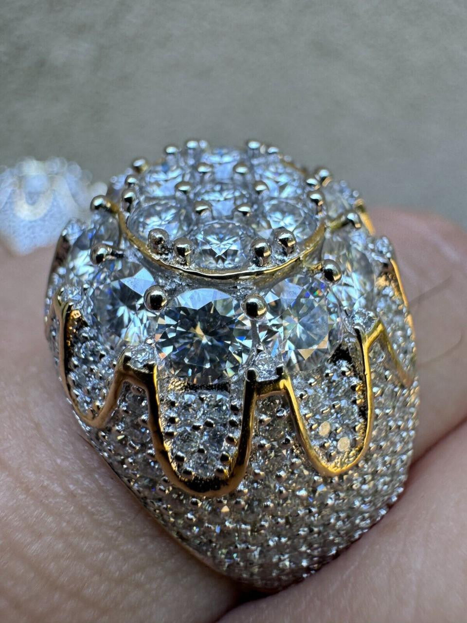 MOISSANITE The Dapper Don Large Stone Iced Out Ring - 14k Gold Vermeil 925 Silver