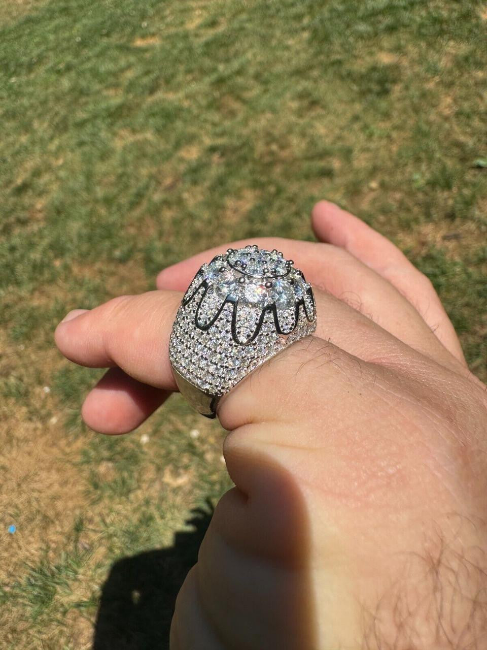 MOISSANITE The Dapper Don Large Stone Iced Out Ring - 925 Silver