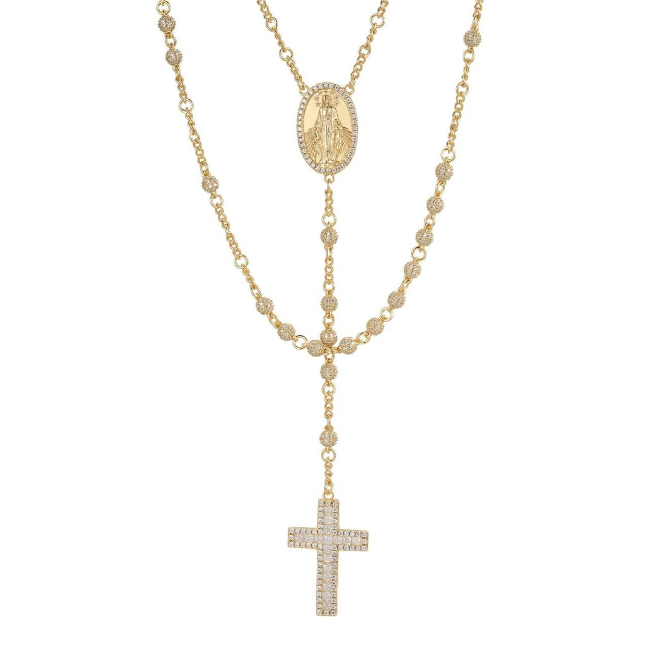 MOISSANITE The Vatican Fully Iced Out Rosary Beads Necklace - 14k Gold Vermeil 925 Silver - 4mm - 30"