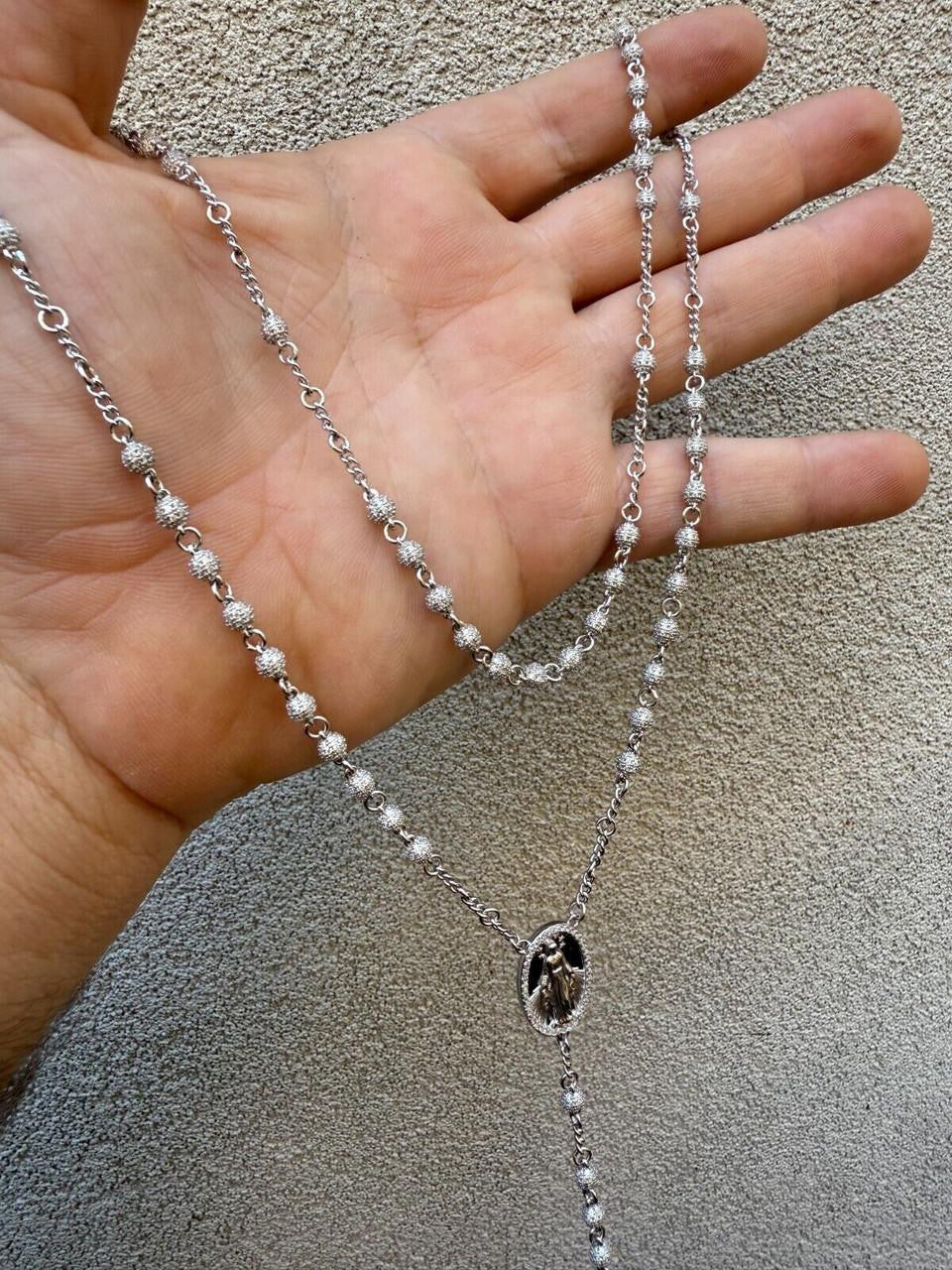 MOISSANITE The Vatican Fully Iced Out Rosary Beads Necklace - 925 Silver - 4mm - 30"