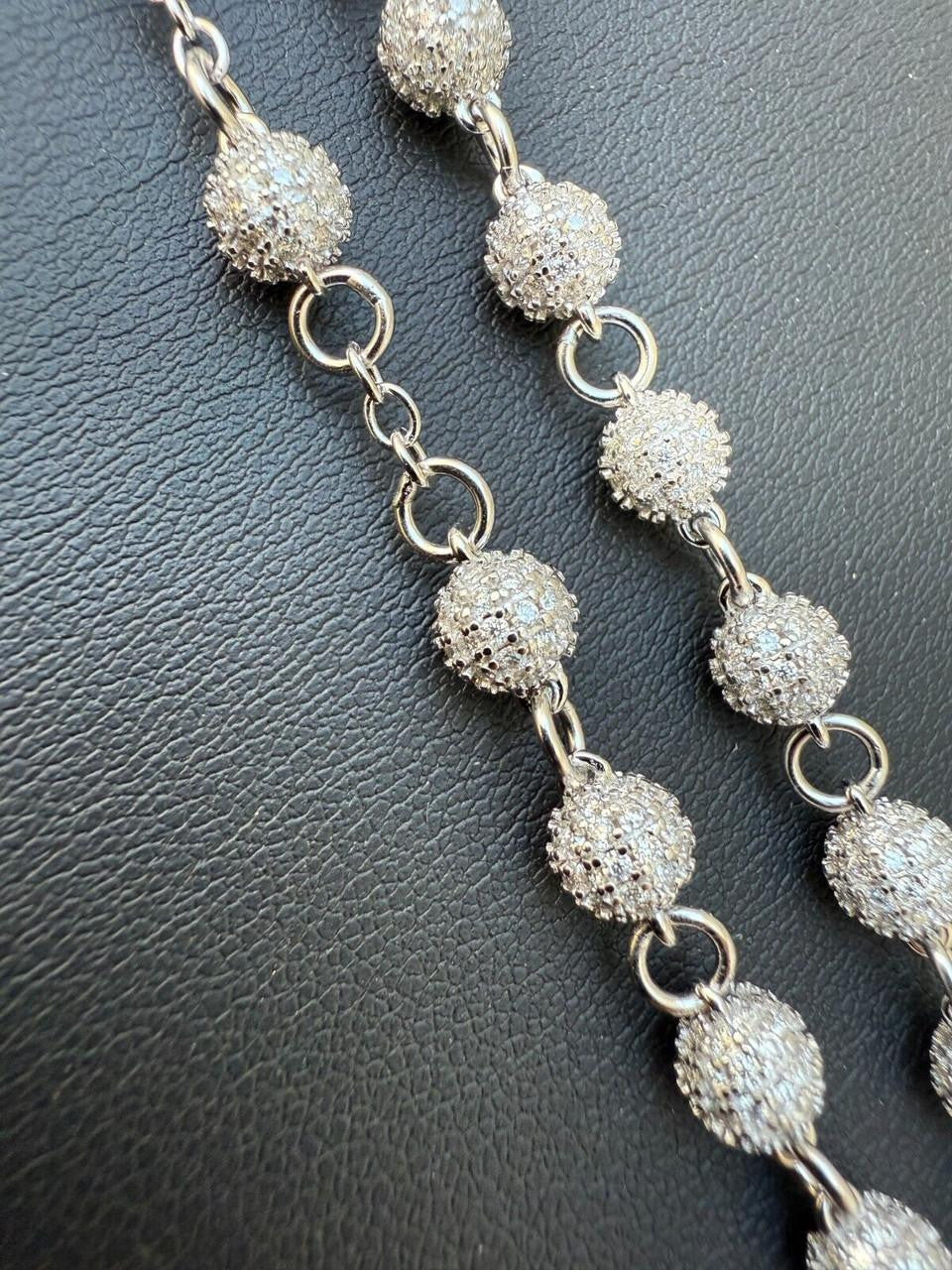 MOISSANITE The Vatican Fully Iced Out Rosary Beads Necklace - 925 Silver - 4mm - 30"