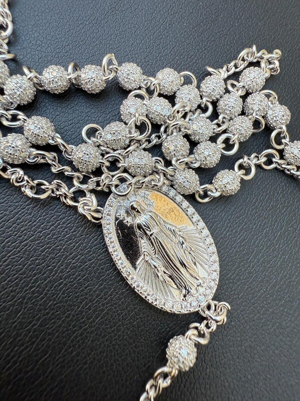 MOISSANITE The Vatican Fully Iced Out Rosary Beads Necklace - 925 Silver - 4mm - 30"