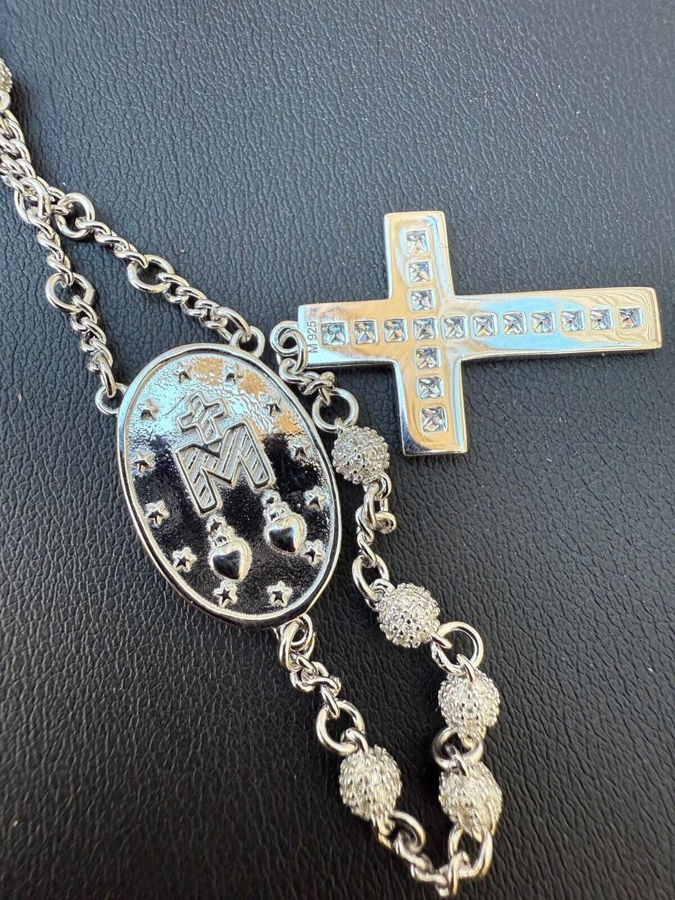 MOISSANITE The Vatican Fully Iced Out Rosary Beads Necklace - 925 Silver - 4mm - 30"