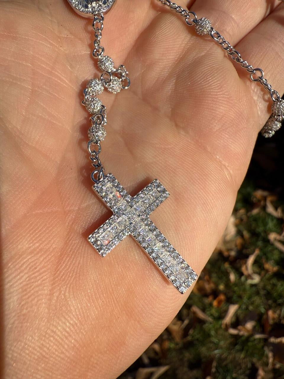 MOISSANITE The Vatican Fully Iced Out Rosary Beads Necklace - 925 Silver - 4mm - 30"