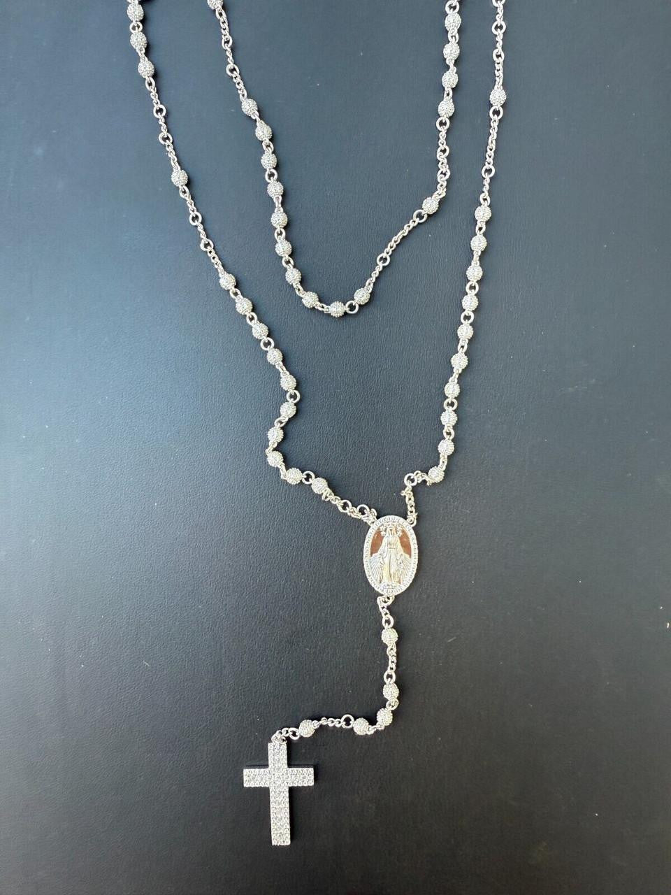 MOISSANITE The Vatican Fully Iced Out Rosary Beads Necklace - 925 Silver - 4mm - 30"