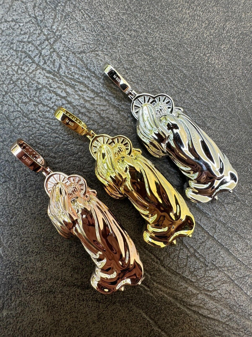 MOISSANITE Virgin Mary 3D Pendant - Yellow/Rose Gold Vermeil 925 Silver - Large 2.5"