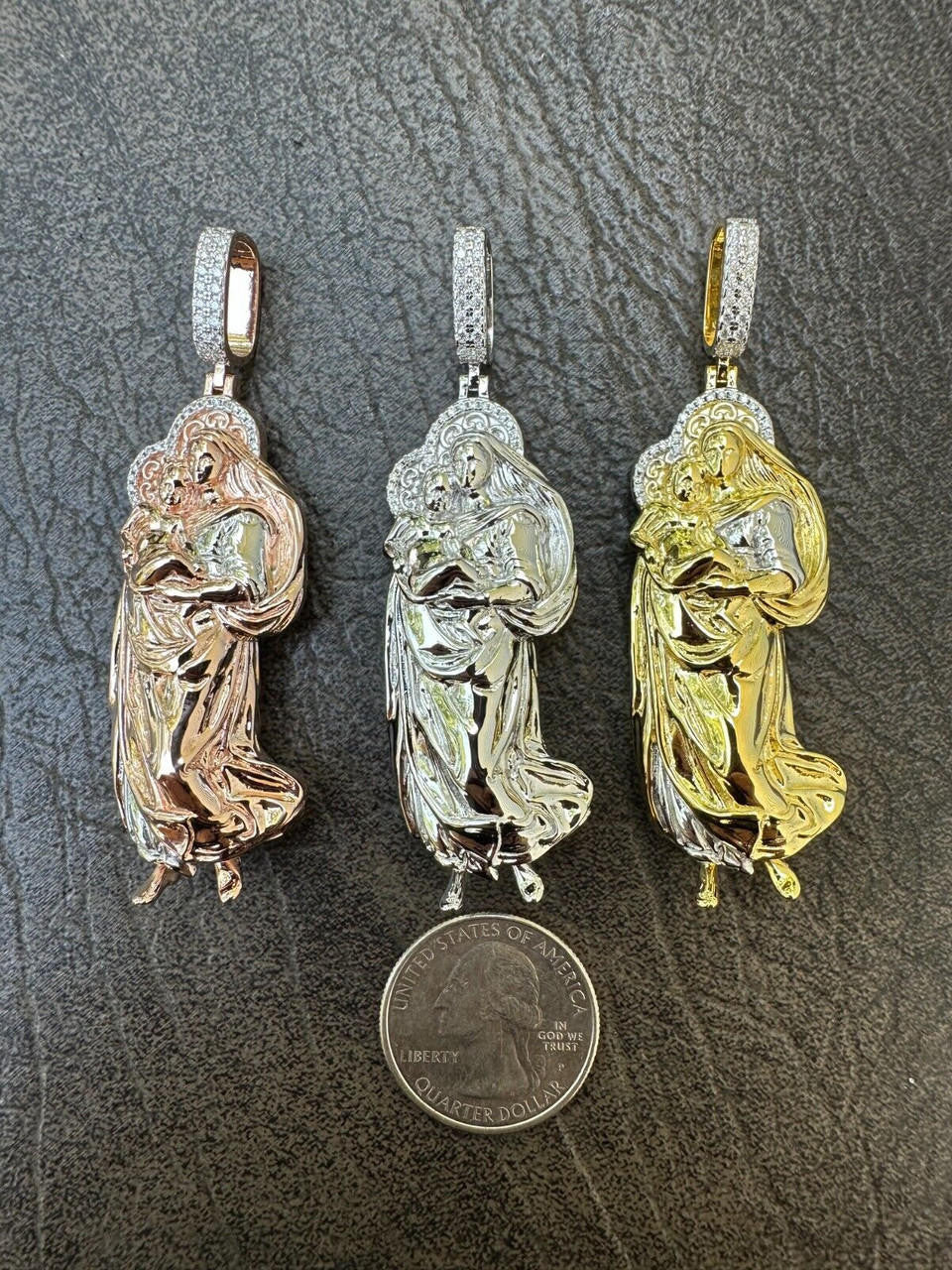 MOISSANITE Virgin Mary 3D Pendant - Yellow/Rose Gold Vermeil 925 Silver - Large 2.5"