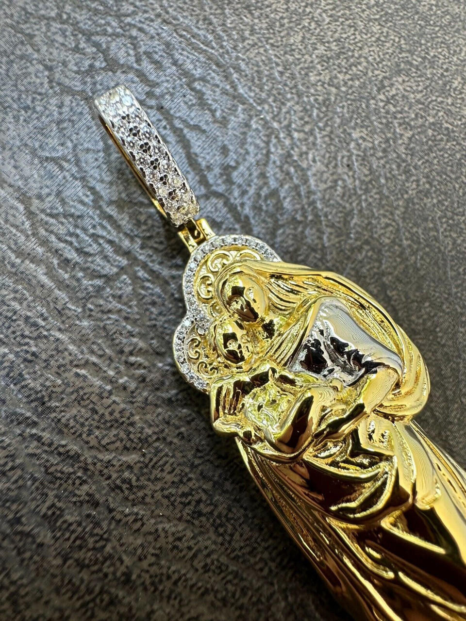 MOISSANITE Virgin Mary 3D Pendant - Yellow/Rose Gold Vermeil 925 Silver - Large 2.5"