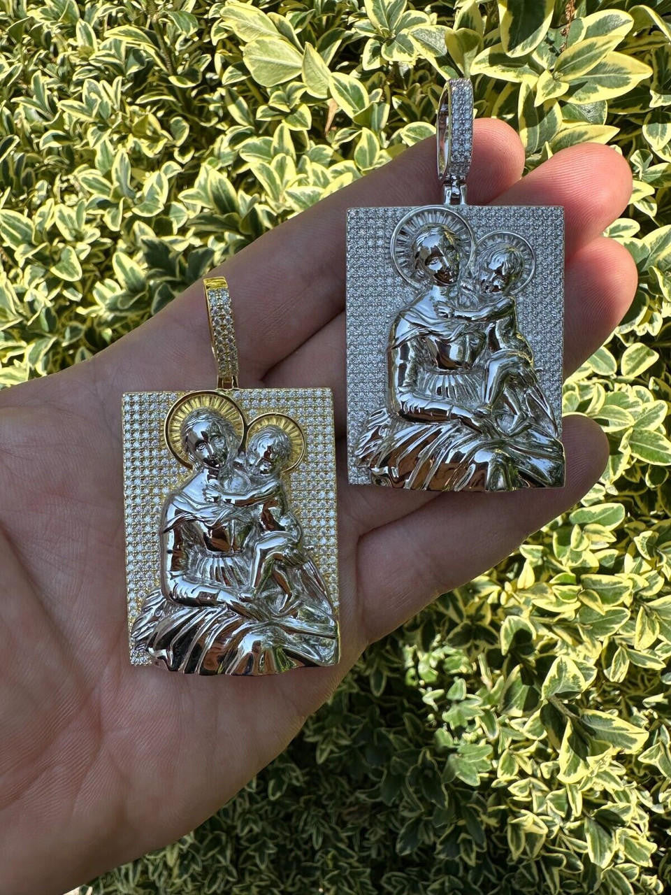 MOISSANITE Virgin Mary Pendant - 14k Gold Vermeil Or 925 Silver - Large 2.5"