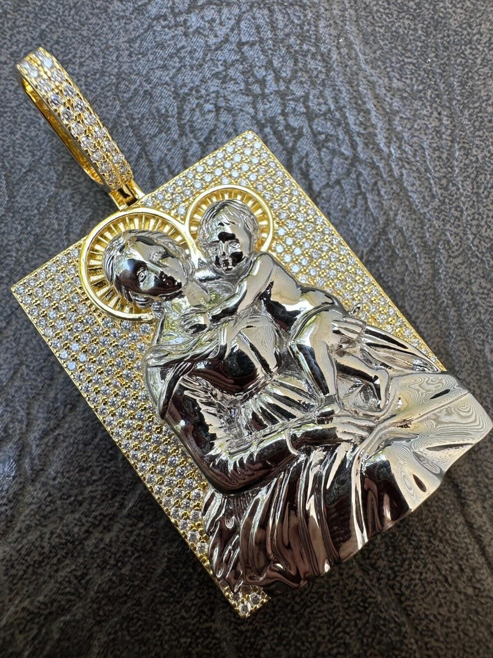 MOISSANITE Virgin Mary Pendant - 14k Gold Vermeil Or 925 Silver - Large 2.5"
