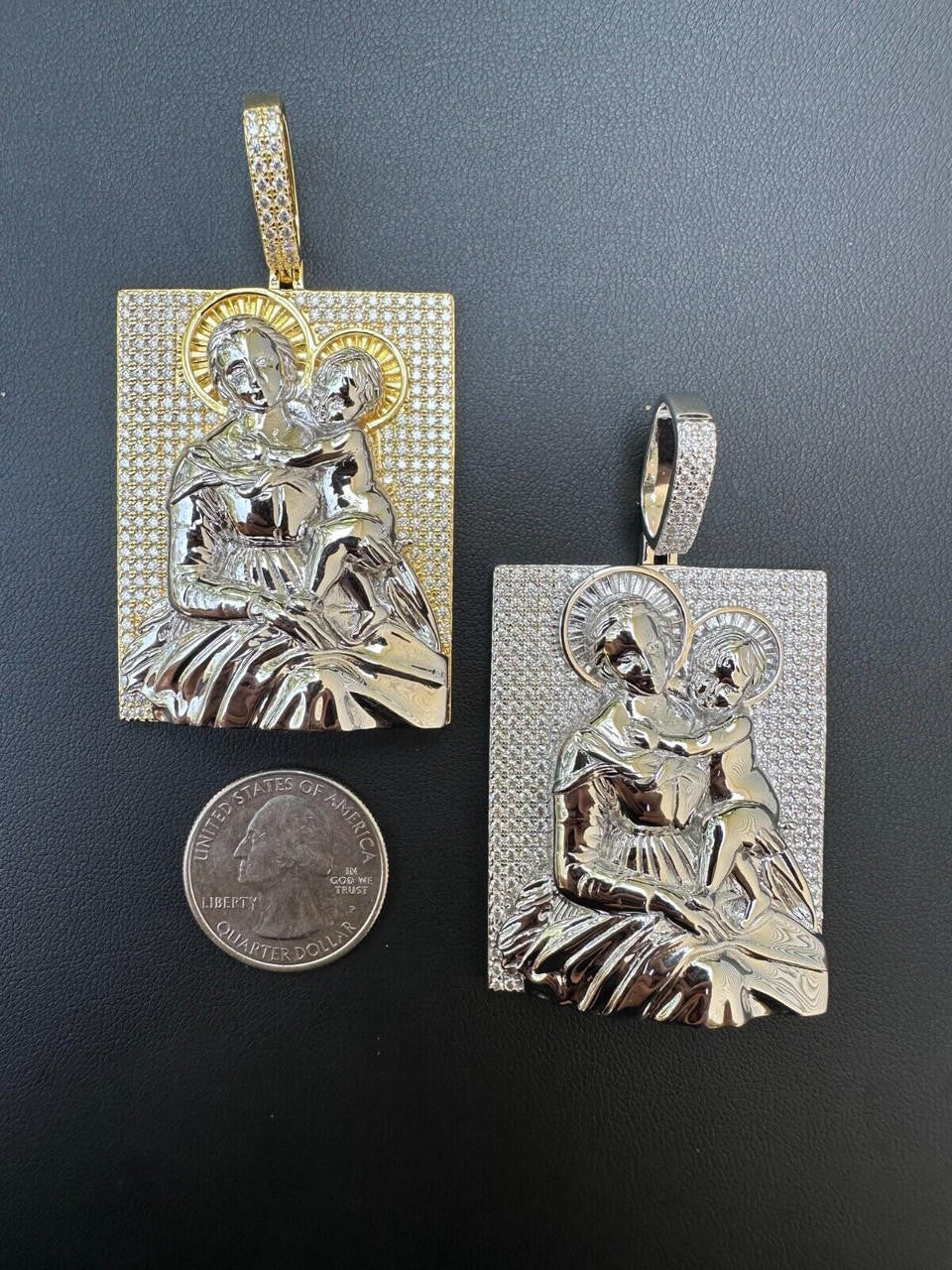 MOISSANITE Virgin Mary Pendant - 14k Gold Vermeil Or 925 Silver - Large 2.5"