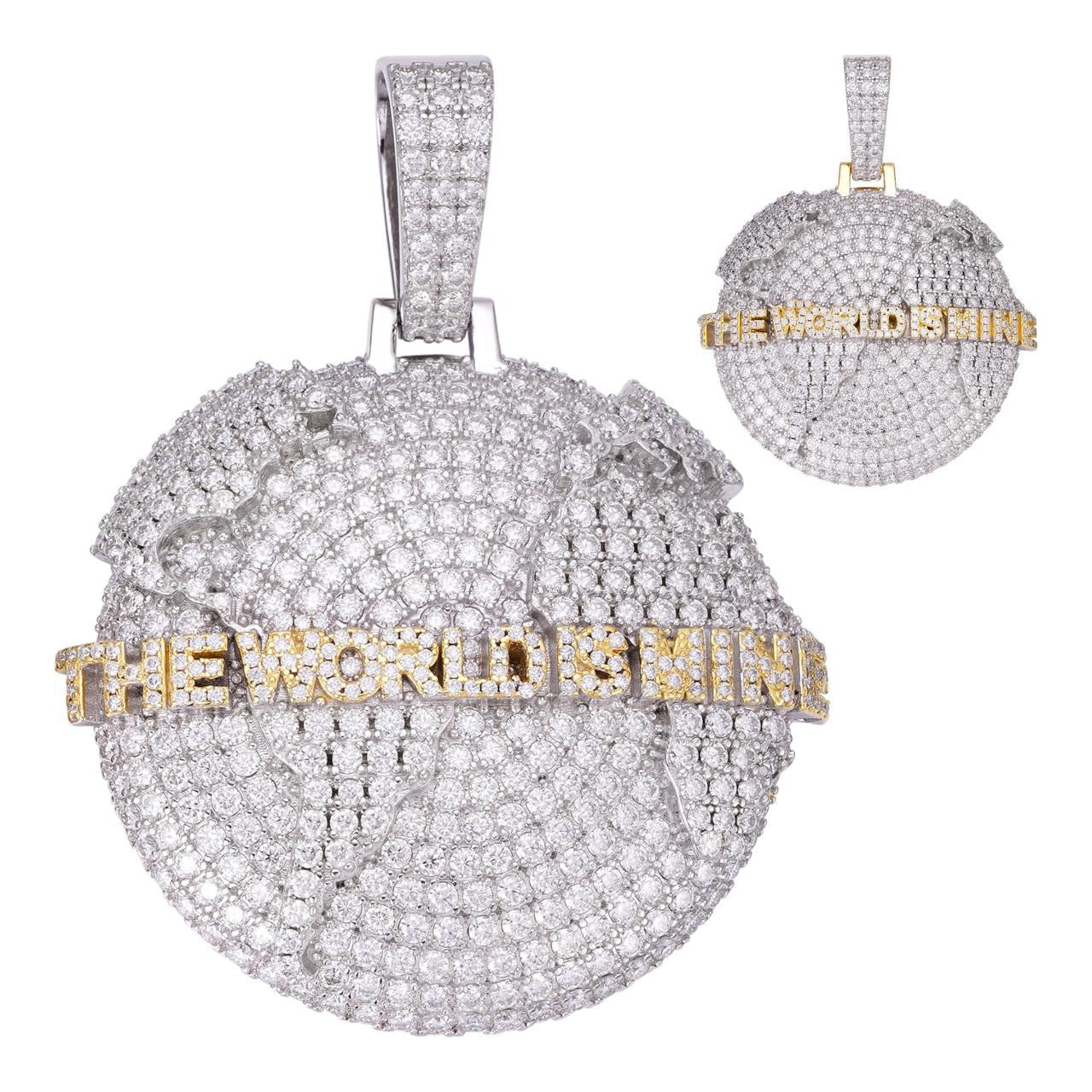 MOISSANITE World Is Mine Globe Pendant - 14k Gold Vermeil Or 925 Silver - Large 2.5"