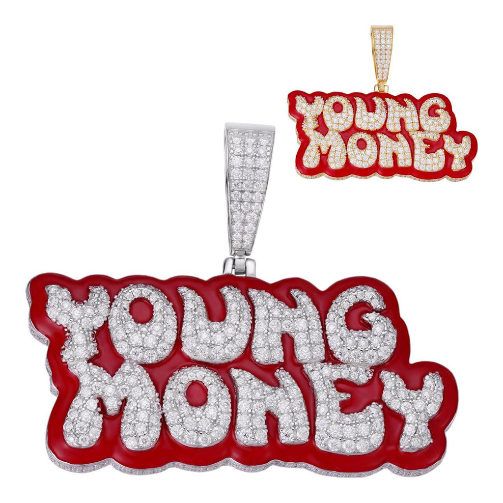 MOISSANITE YOUNG MONEY Hip Hop Pendant - 14k Gold Vermeil or 925 Silver - Large 2.5"
