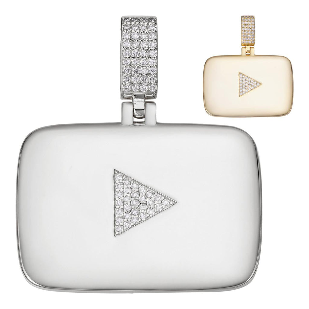 MOISSANITE Youtube Play Button Pendant - 14k Gold Vermeil Or 925 Silver - Small 1.5"