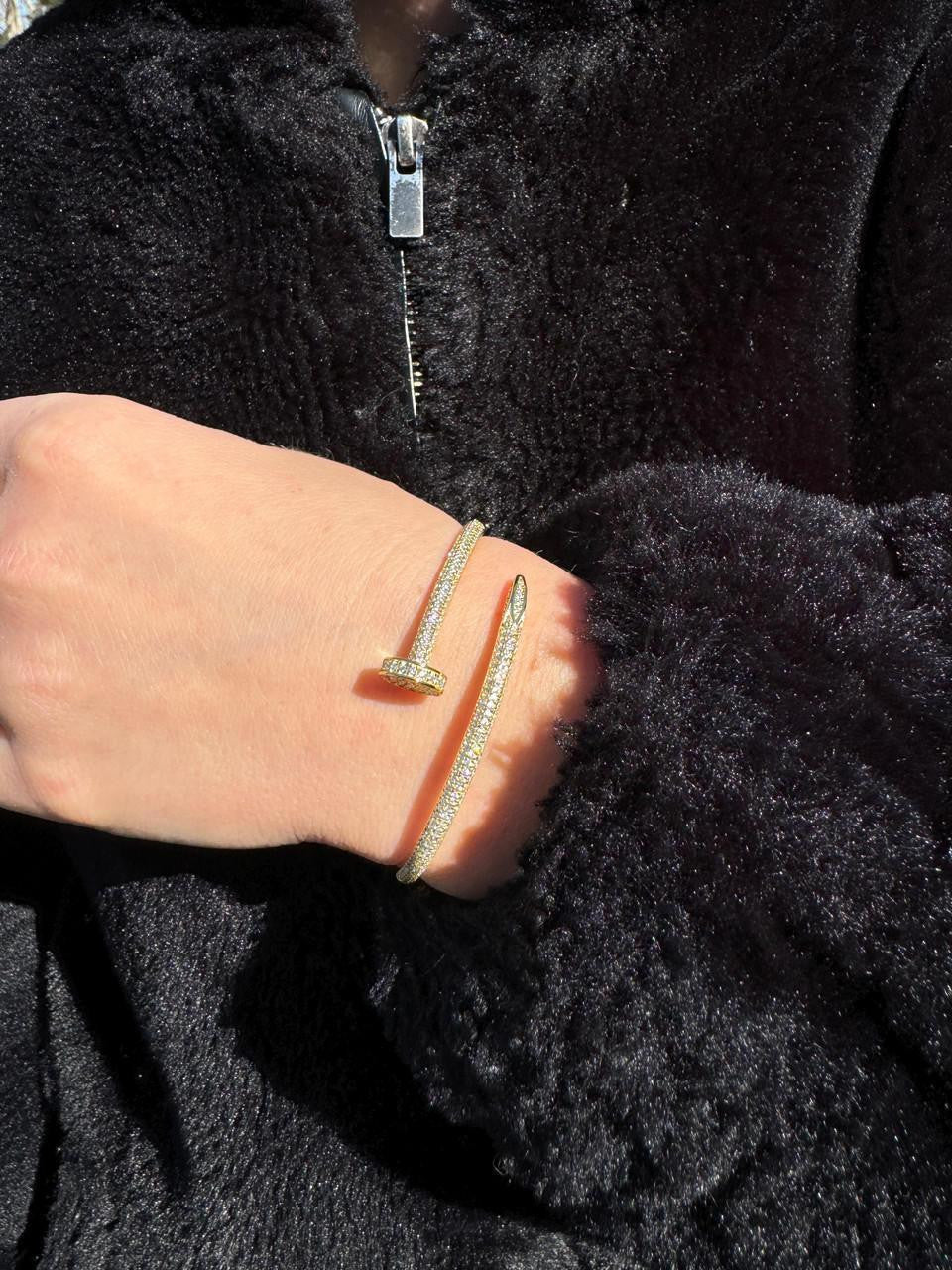 Nail Bangle Bracelet Iced Out CZ Stones - 14k Rose Gold Vermeil 925 Silver - 6"-7.5"