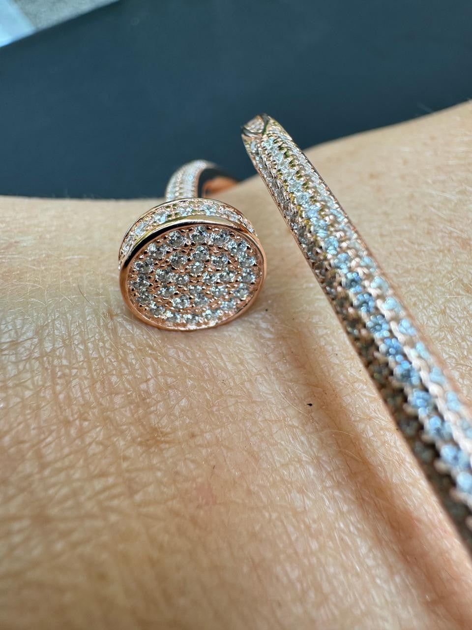 Nail Bangle Bracelet Iced Out CZ Stones - 14k Rose Gold Vermeil 925 Silver - 6"-7.5"