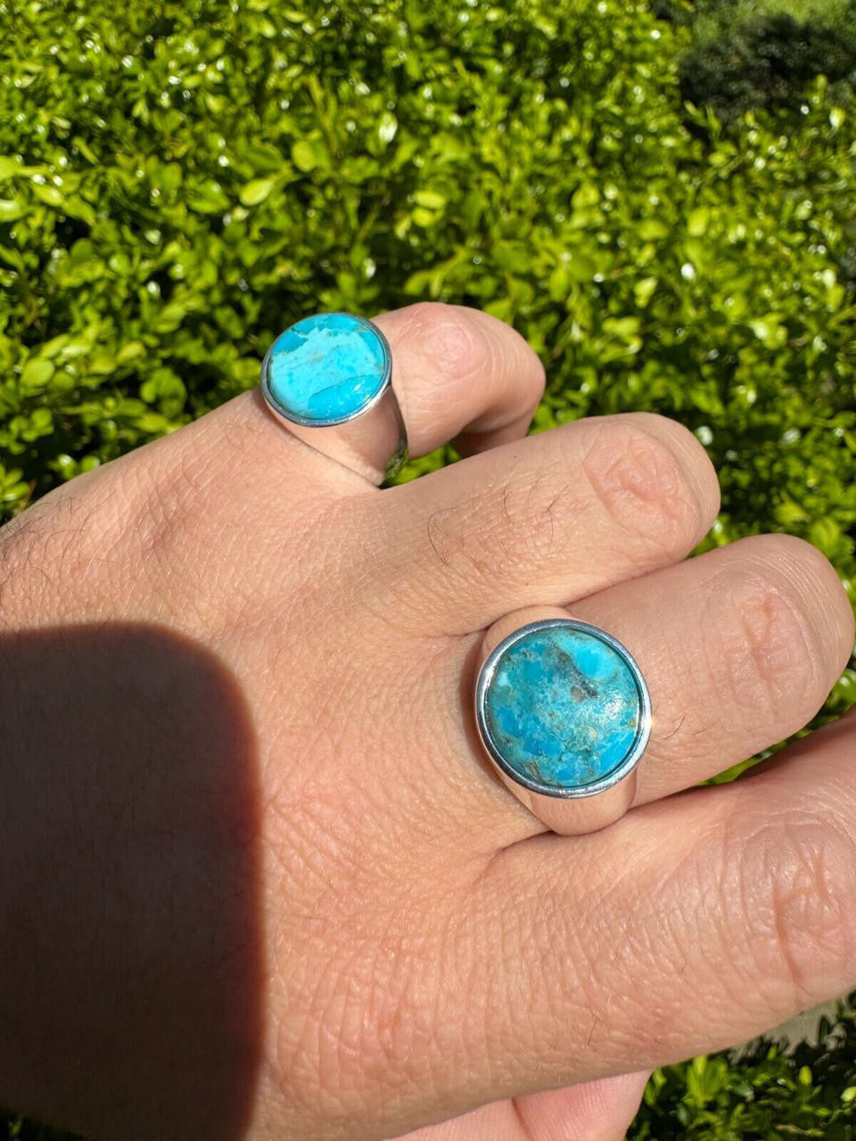 Native American Classic Ring - 925 Silver - Genuine Blue Turquoise Stone
