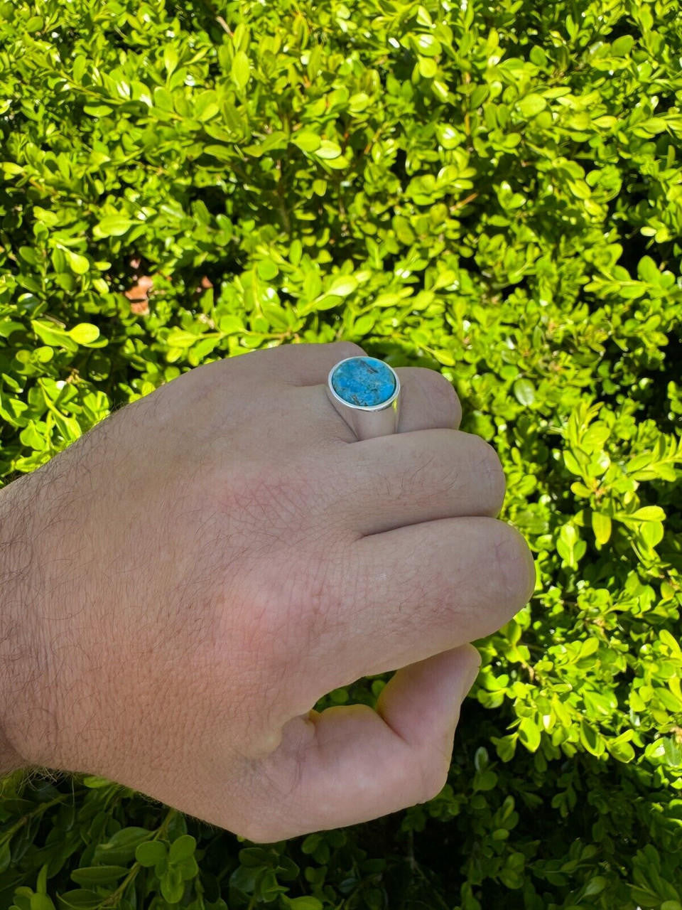 Native American Classic Ring - 925 Silver - Genuine Blue Turquoise Stone