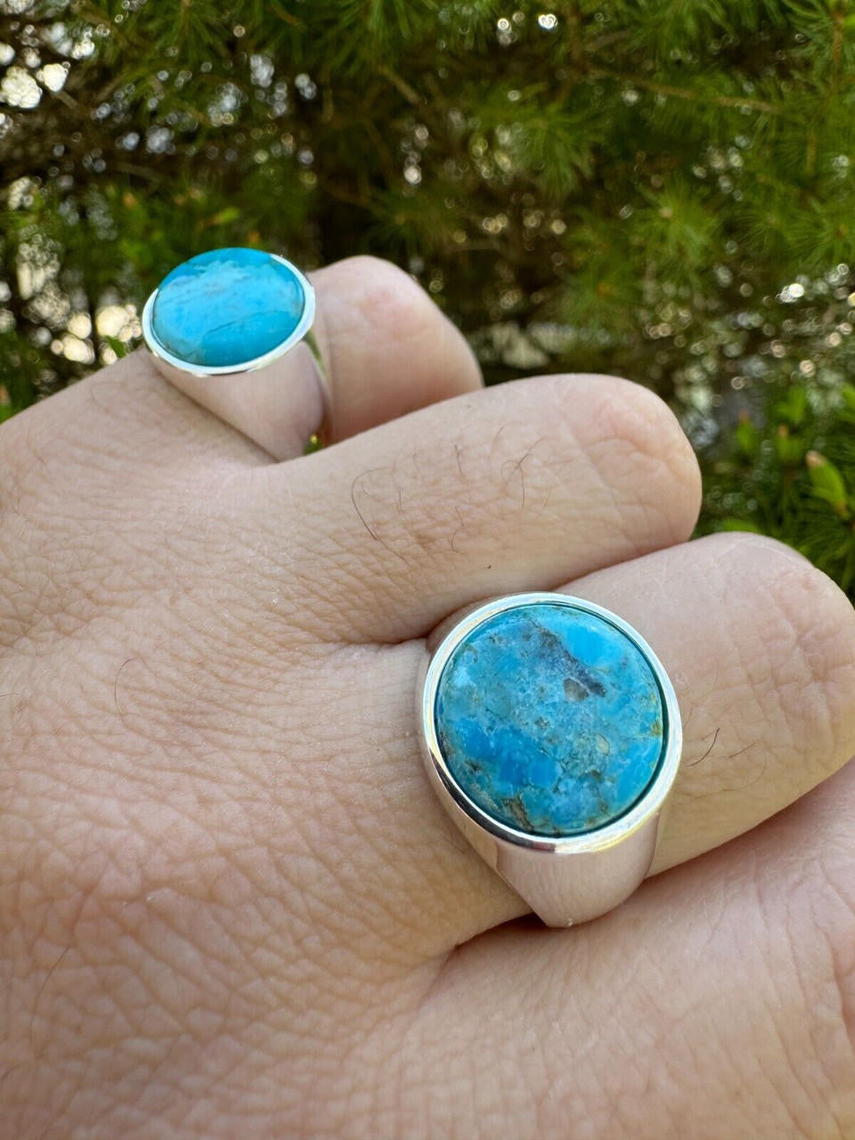 Native American Classic Ring - 925 Silver - Genuine Blue Turquoise Stone