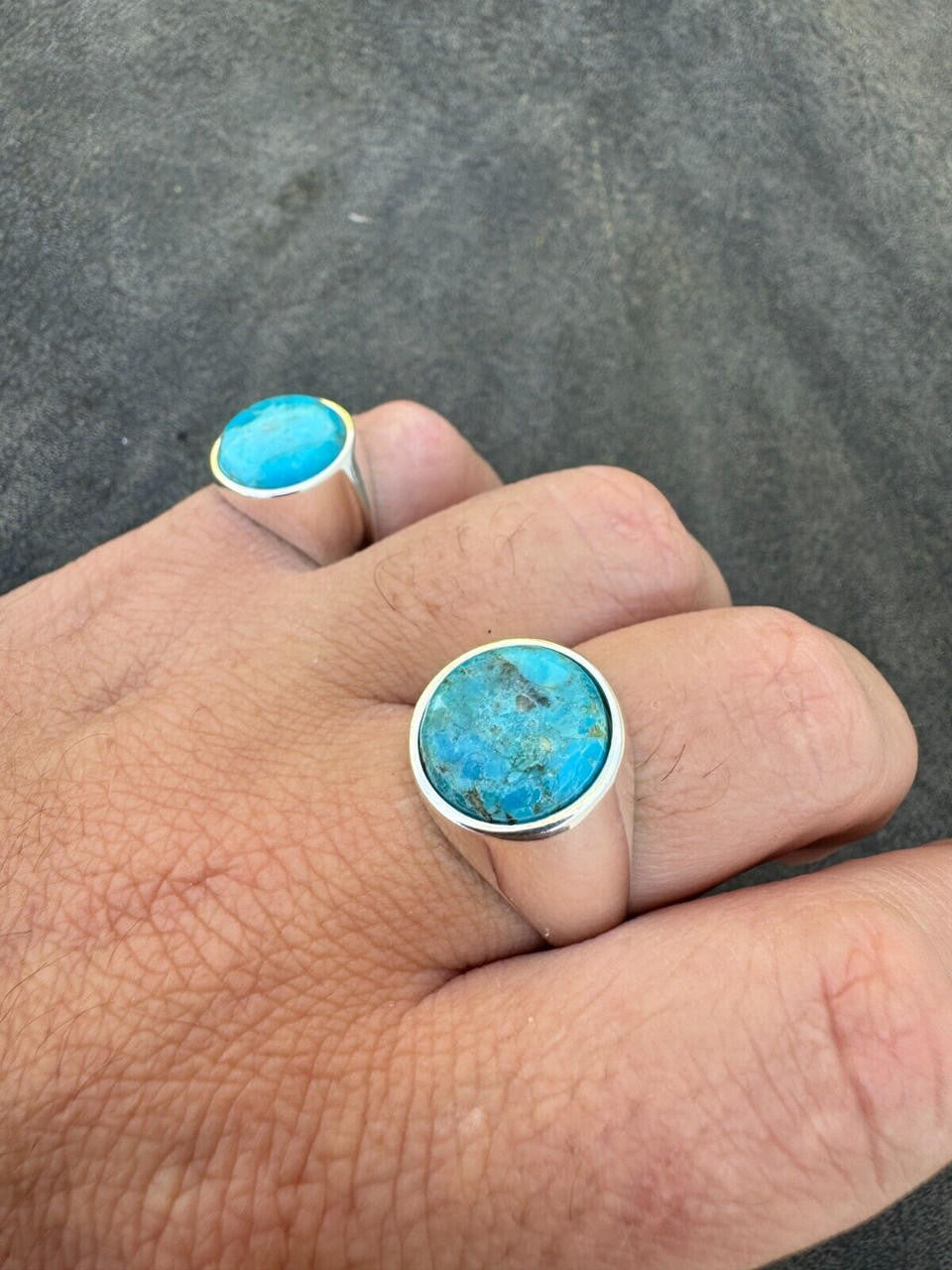Native American Classic Ring - 925 Silver - Genuine Blue Turquoise Stone