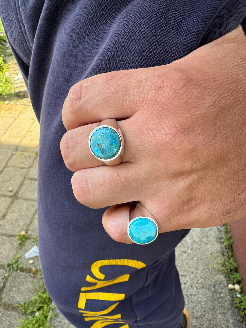 Native American Classic Ring - 925 Silver - Genuine Blue Turquoise Stone
