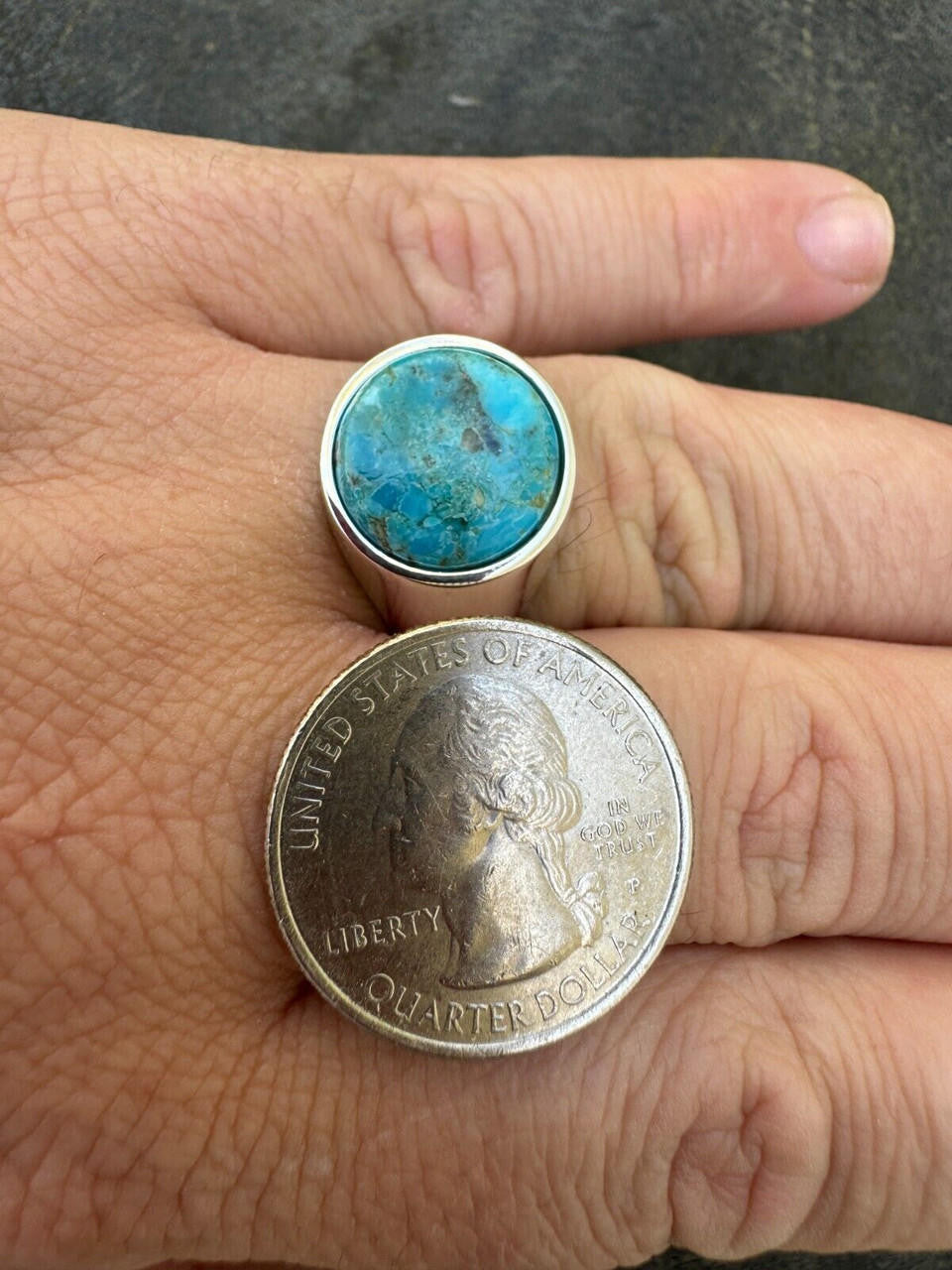 Native American Classic Ring - 925 Silver - Genuine Blue Turquoise Stone
