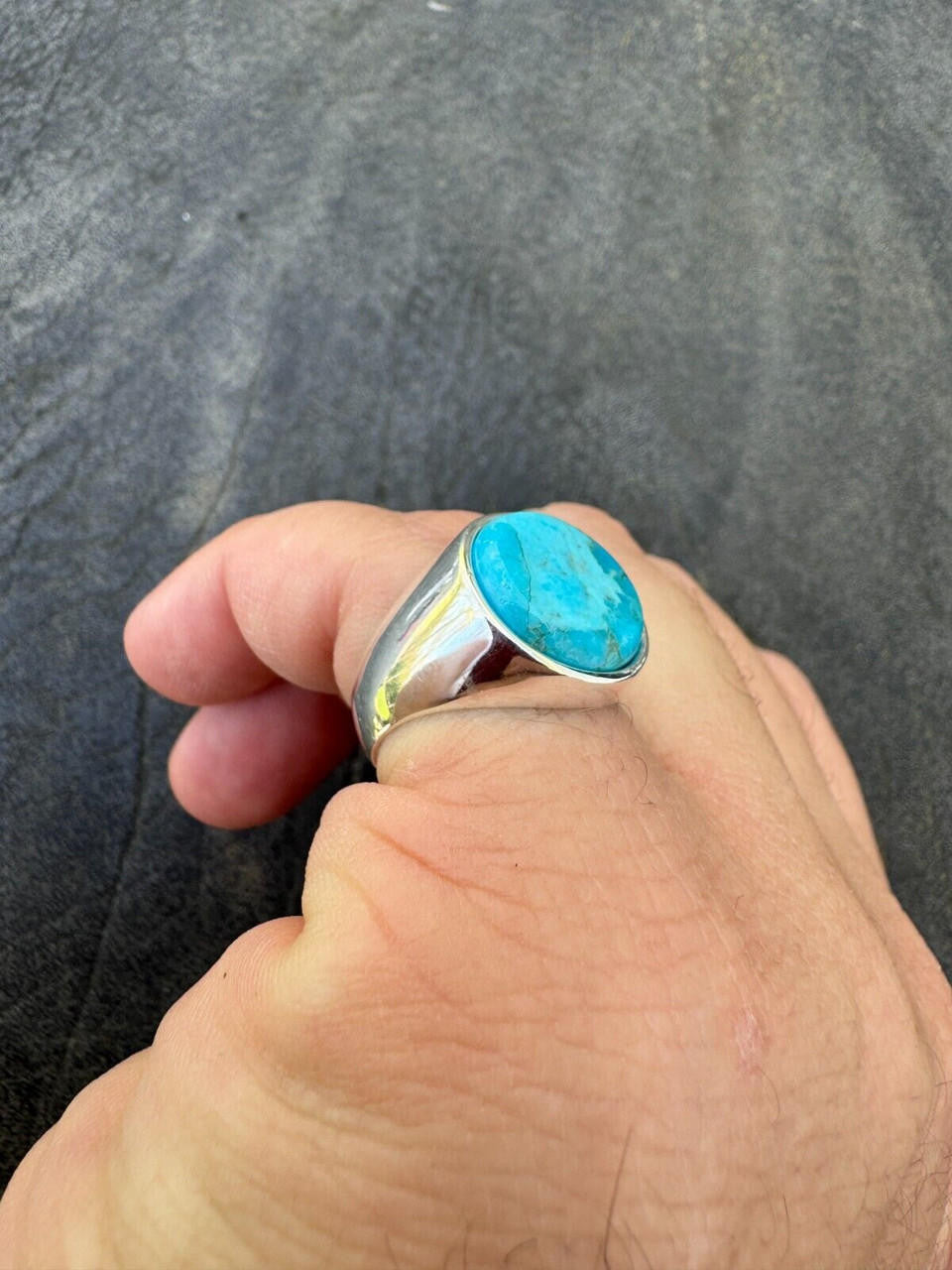 Native American Classic Ring - 925 Silver - Genuine Blue Turquoise Stone
