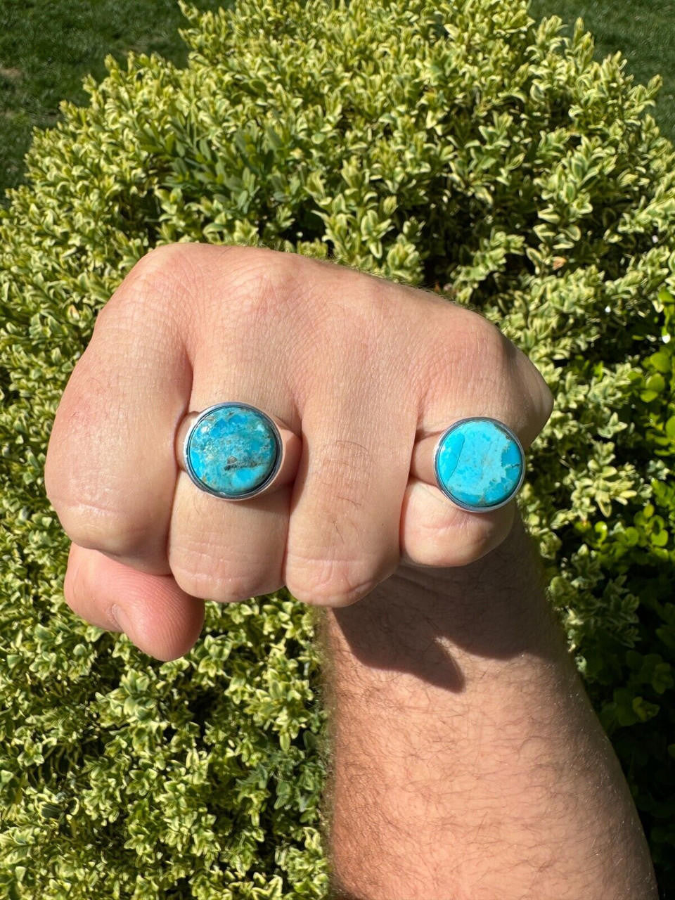Native American Classic Ring - 925 Silver - Genuine Blue Turquoise Stone