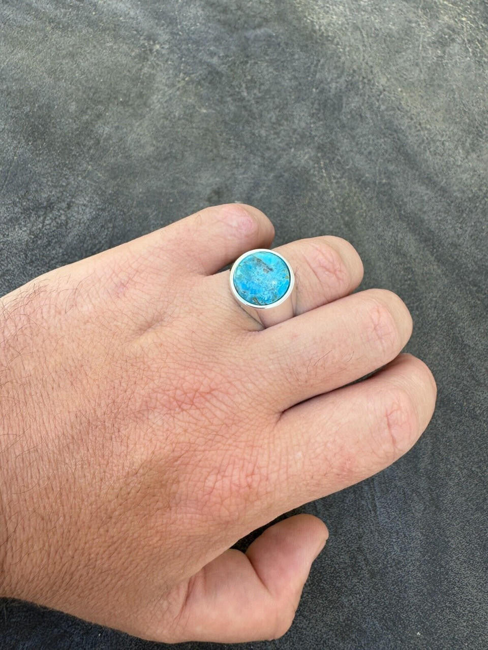 Native American Classic Ring - 925 Silver - Genuine Blue Turquoise Stone