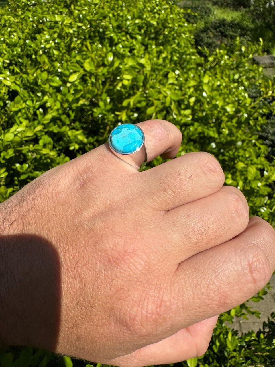 Native American Classic Ring - 925 Silver - Genuine Blue Turquoise Stone