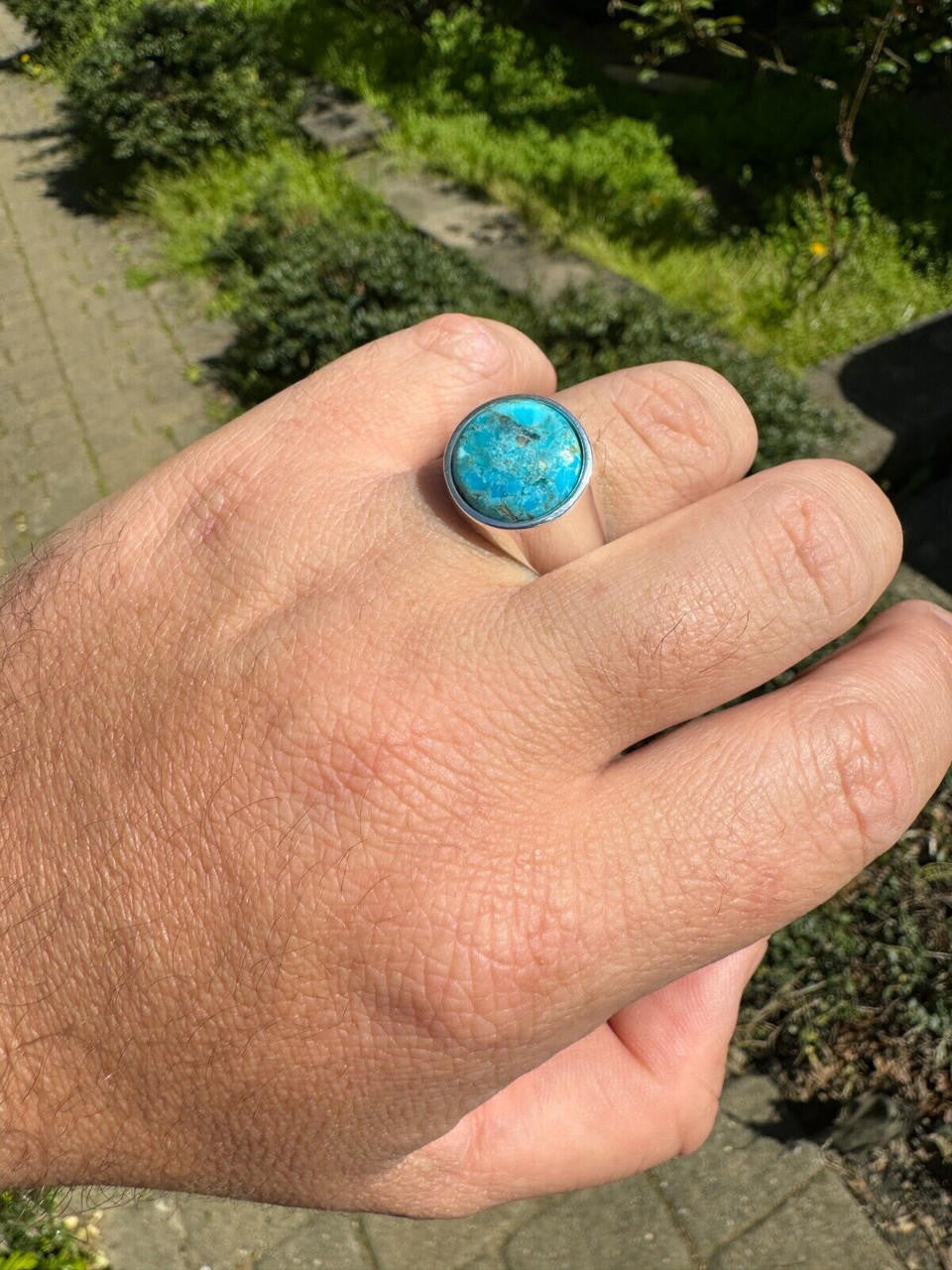 Native American Classic Ring - 925 Silver - Genuine Blue Turquoise Stone