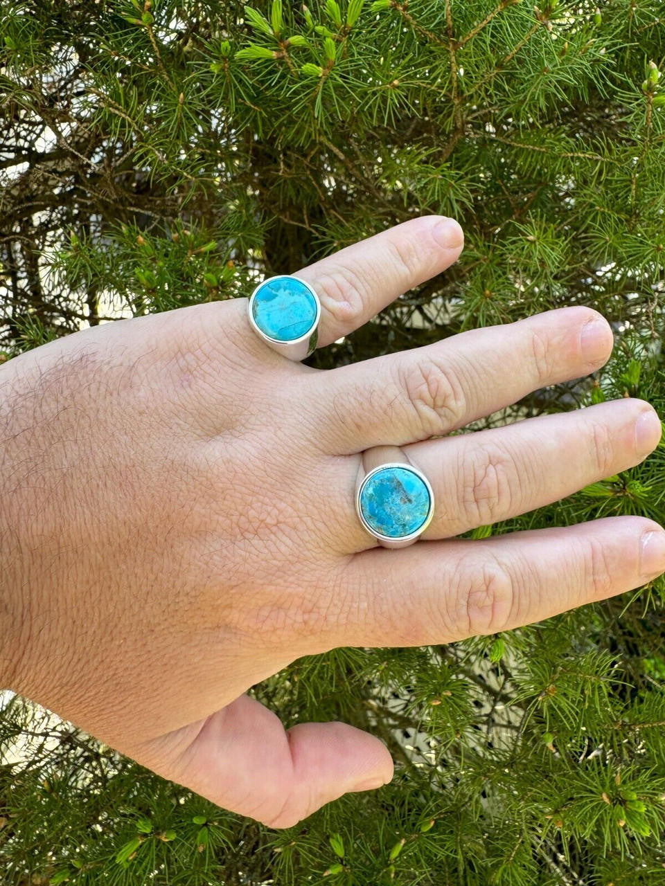 Native American Classic Ring - 925 Silver - Genuine Blue Turquoise Stone