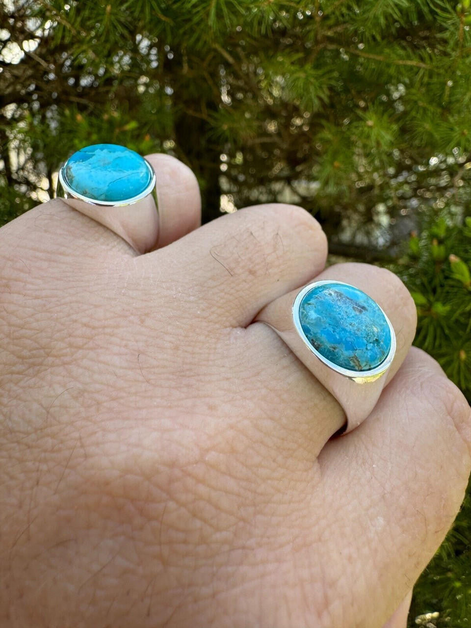 Native American Classic Ring - 925 Silver - Genuine Blue Turquoise Stone