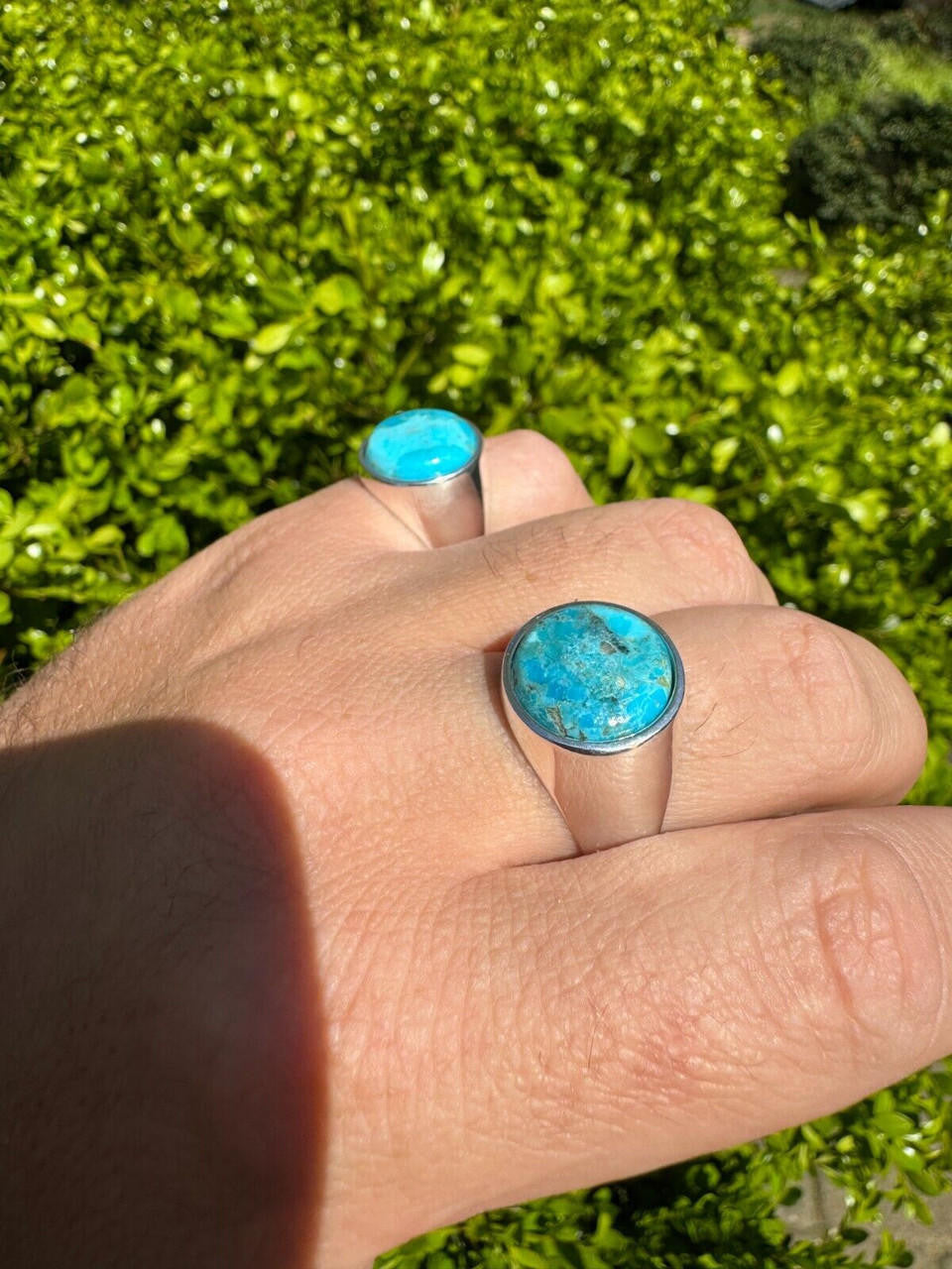 Native American Classic Ring - 925 Silver - Genuine Blue Turquoise Stone