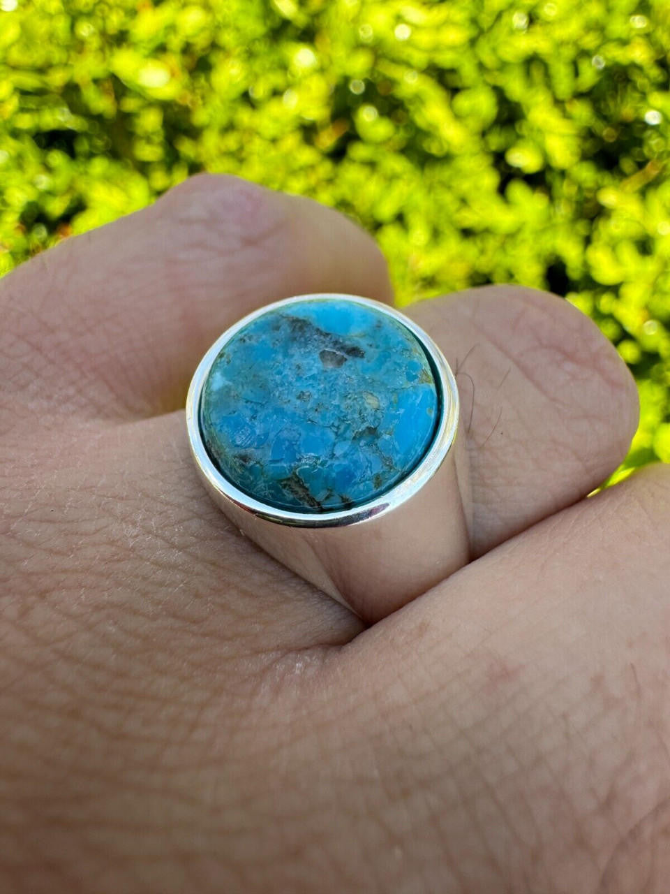 Native American Classic Ring - 925 Silver - Genuine Blue Turquoise Stone