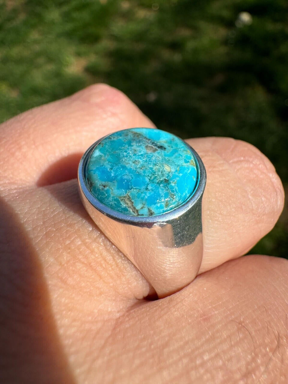 Native American Classic Ring - 925 Silver - Genuine Blue Turquoise Stone