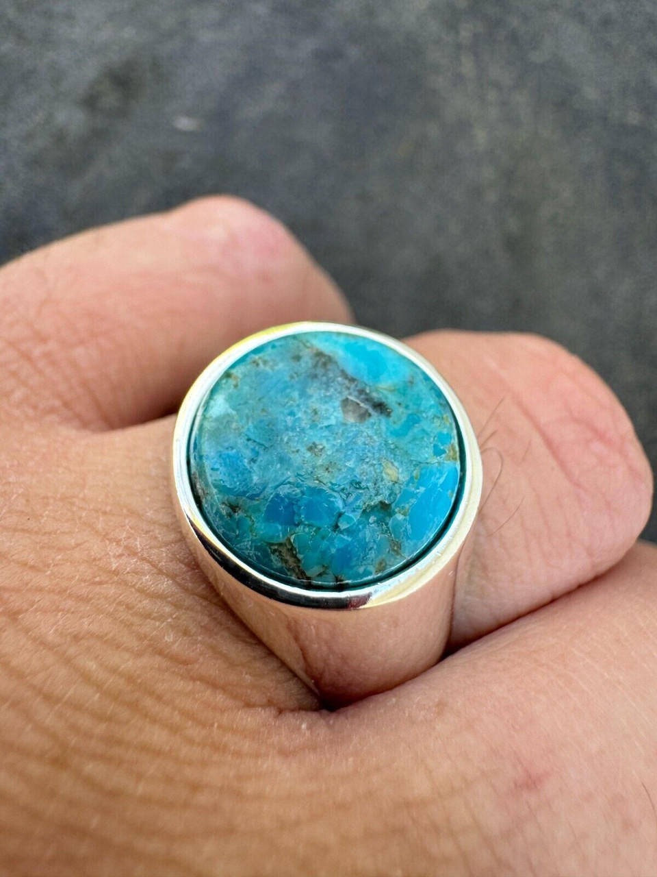 Native American Classic Ring - 925 Silver - Genuine Blue Turquoise Stone
