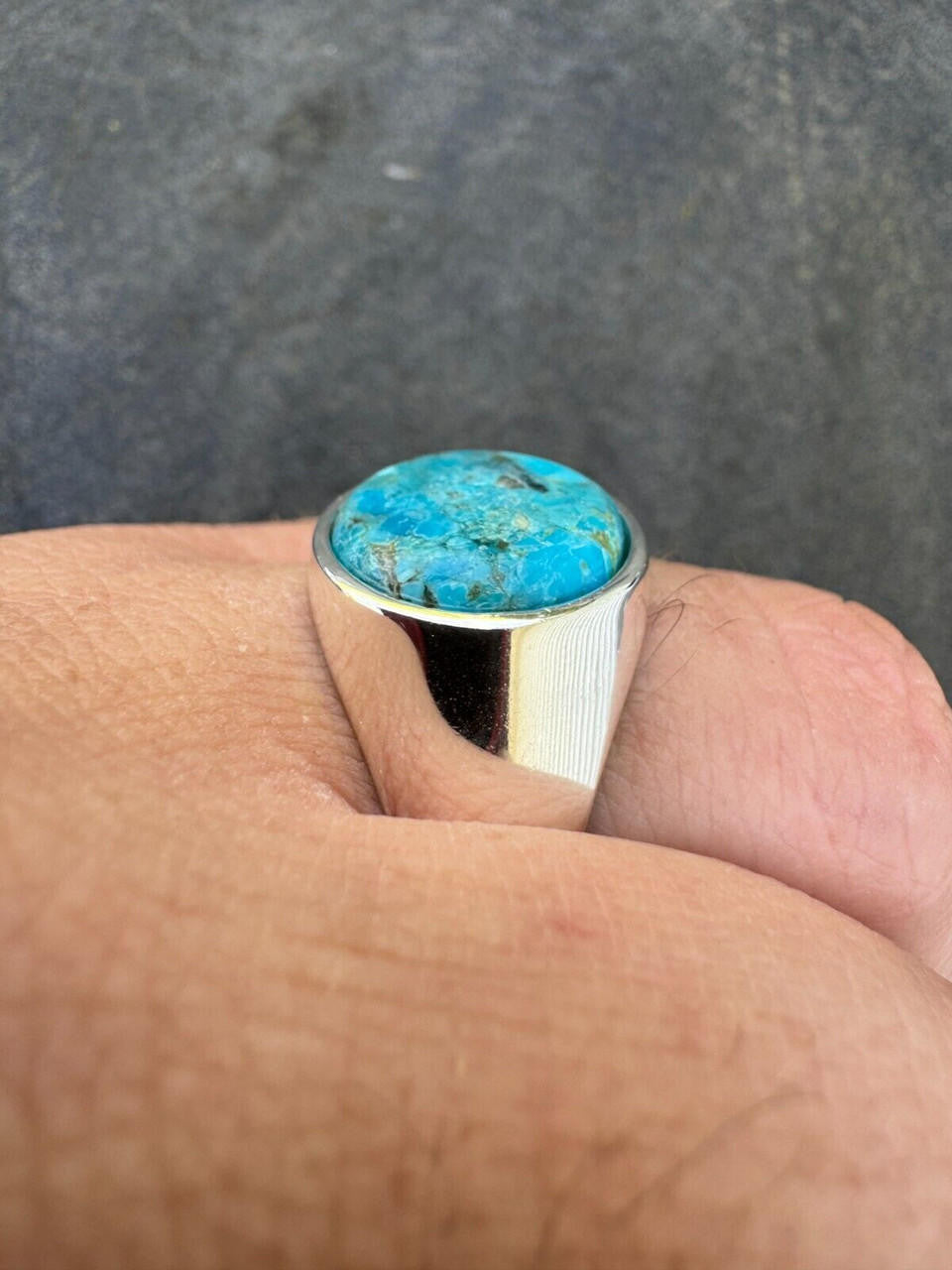 Native American Classic Ring - 925 Silver - Genuine Blue Turquoise Stone