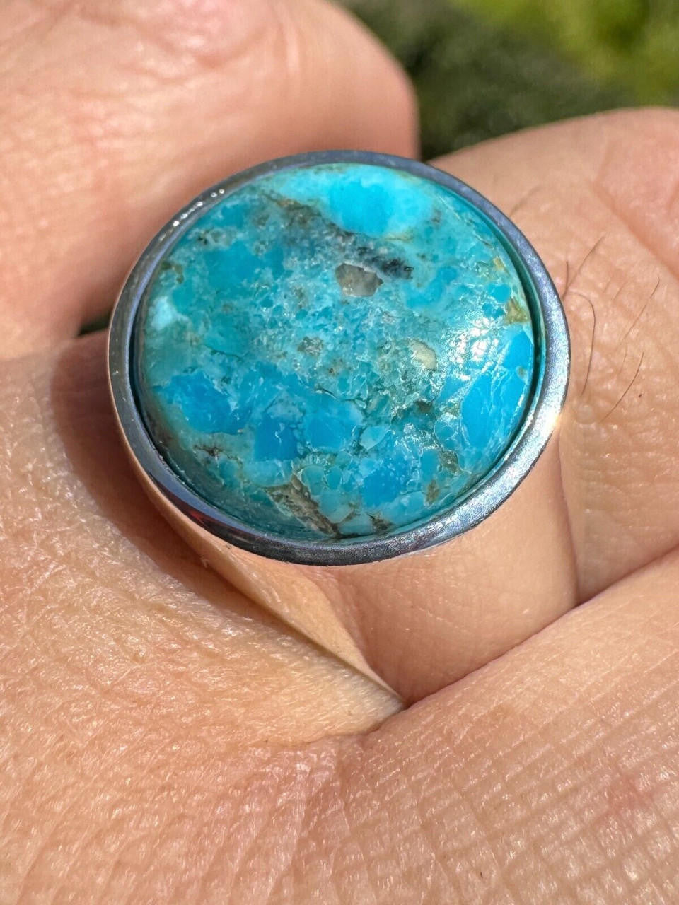 Native American Classic Ring - 925 Silver - Genuine Blue Turquoise Stone