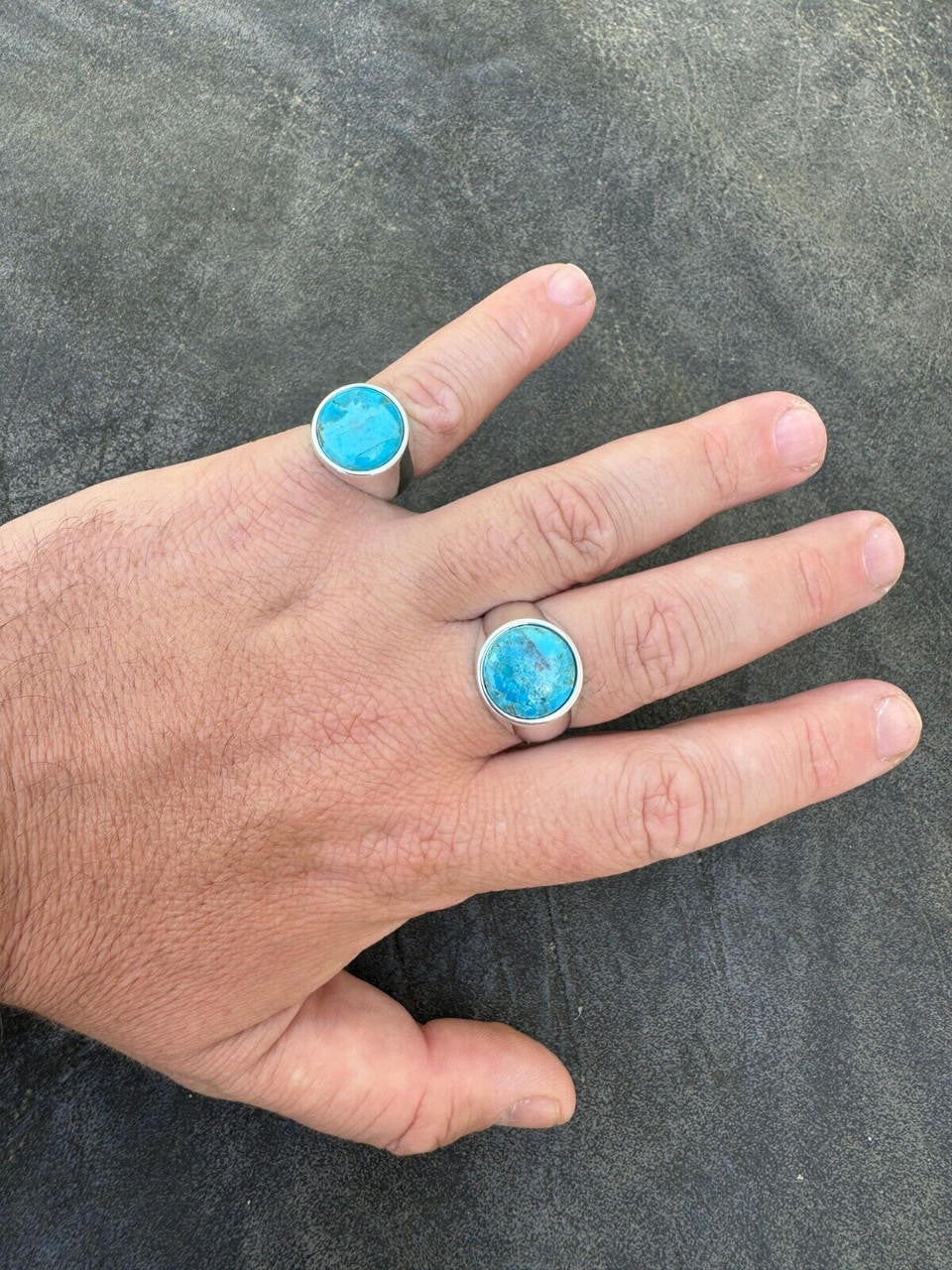 Native American Classic Ring - 925 Silver - Genuine Blue Turquoise Stone