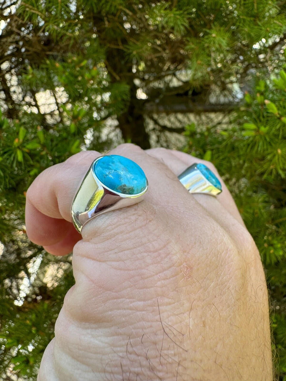 Native American Classic Ring - 925 Silver - Genuine Blue Turquoise Stone