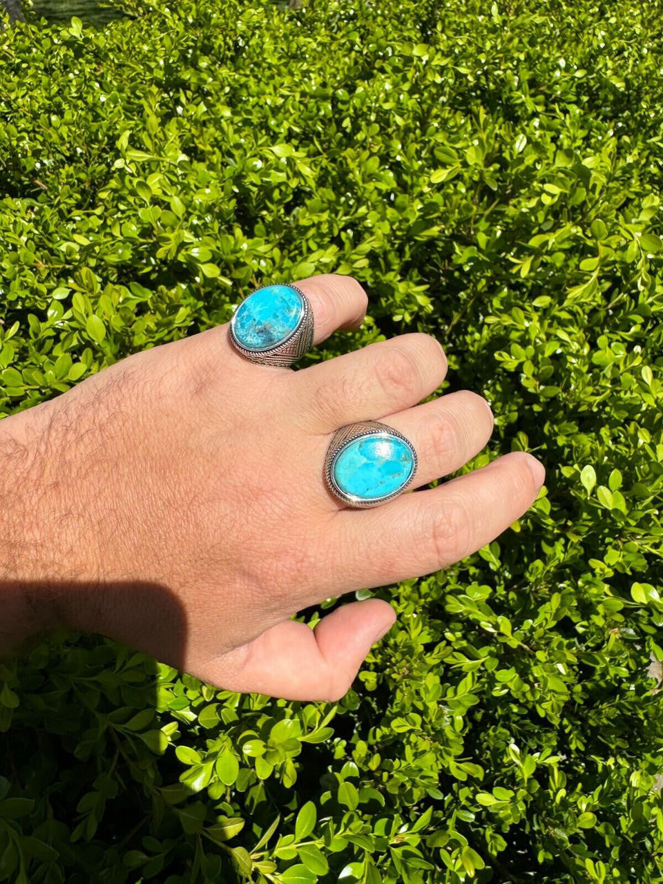 Wisdom Is Power Ring - 925 Silver Oxidized - Genuine Blue Turquoise Stone