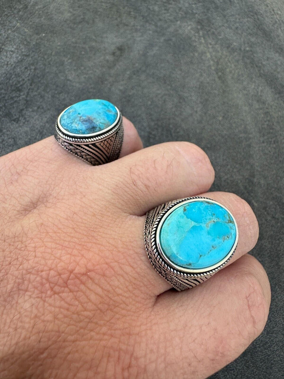 Wisdom Is Power Ring - 925 Silver Oxidized - Genuine Blue Turquoise Stone