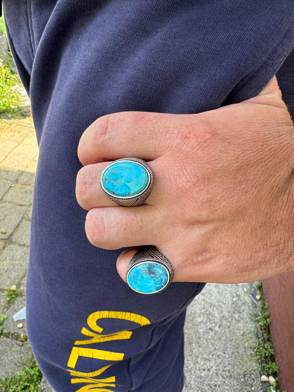 Wisdom Is Power Ring - 925 Silver Oxidized - Genuine Blue Turquoise Stone