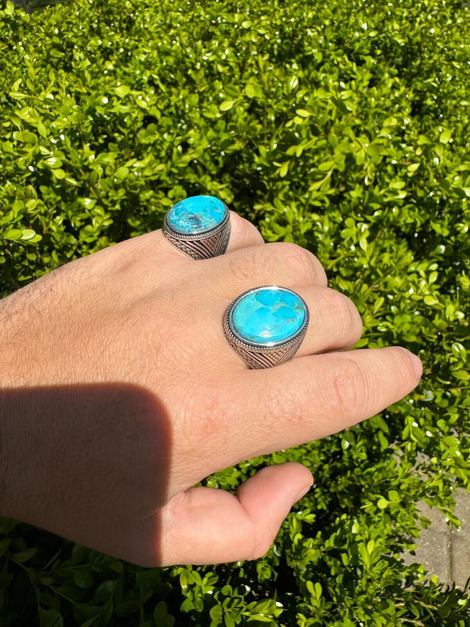 Wisdom Is Power Ring - 925 Silver Oxidized - Genuine Blue Turquoise Stone