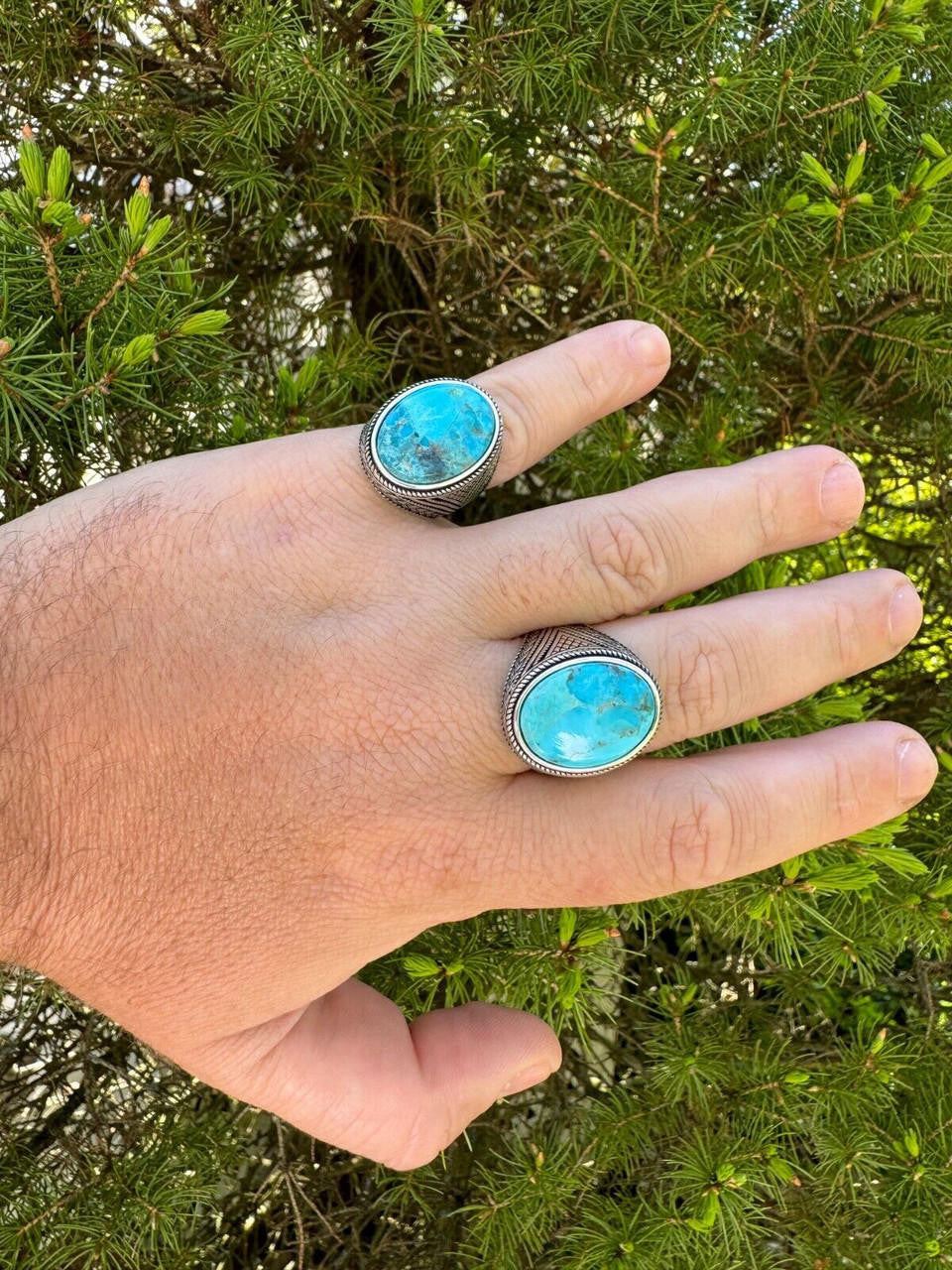 Wisdom Is Power Ring - 925 Silver Oxidized - Genuine Blue Turquoise Stone