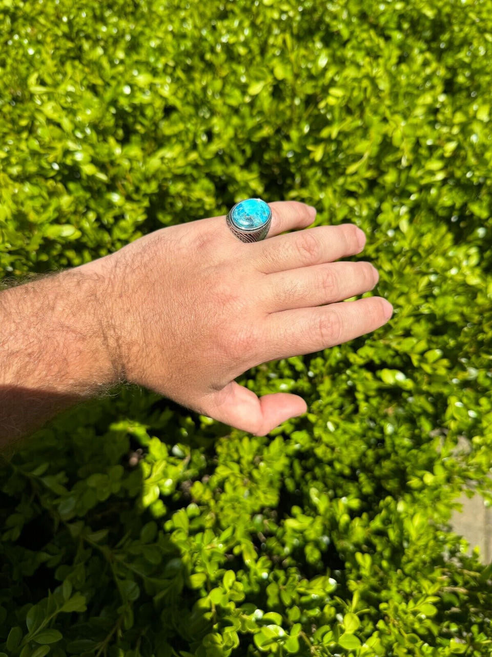 Wisdom Is Power Ring - 925 Silver Oxidized - Genuine Blue Turquoise Stone