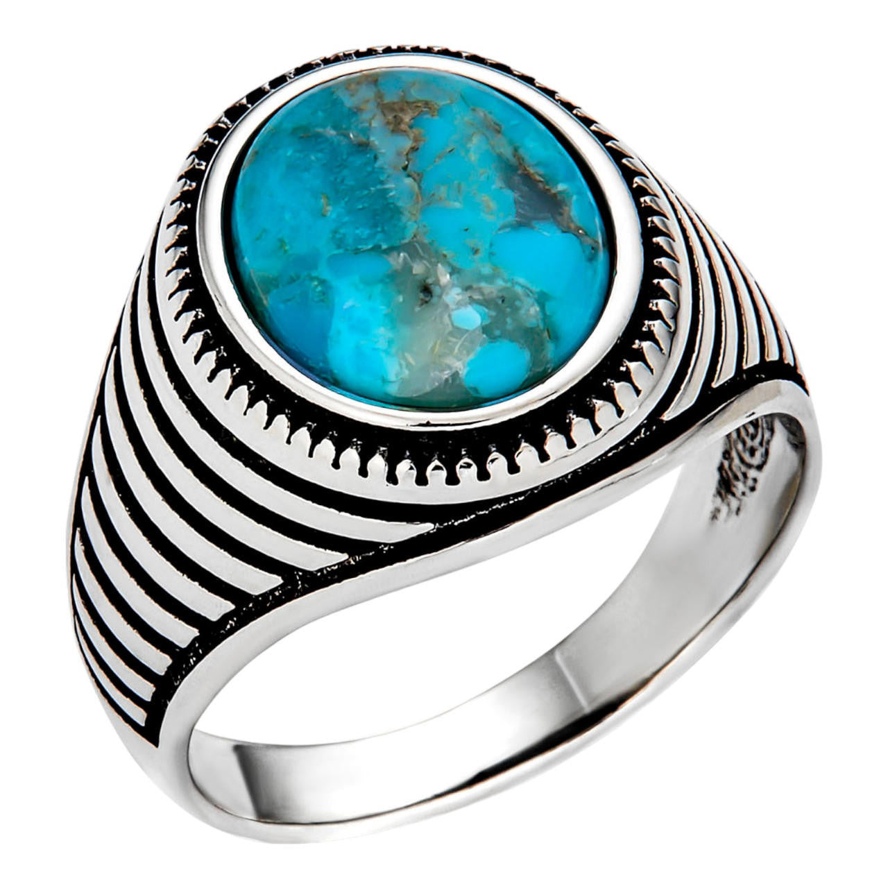 Navajo Spirit Ring - 925 Silver Oxidized - Genuine Blue Turquoise Stone