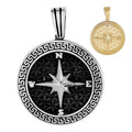 North Star Compass Medallion Vintage Pendant - 14k Gold Vermeil Or Oxidized 925 Silver - Small 1.5"