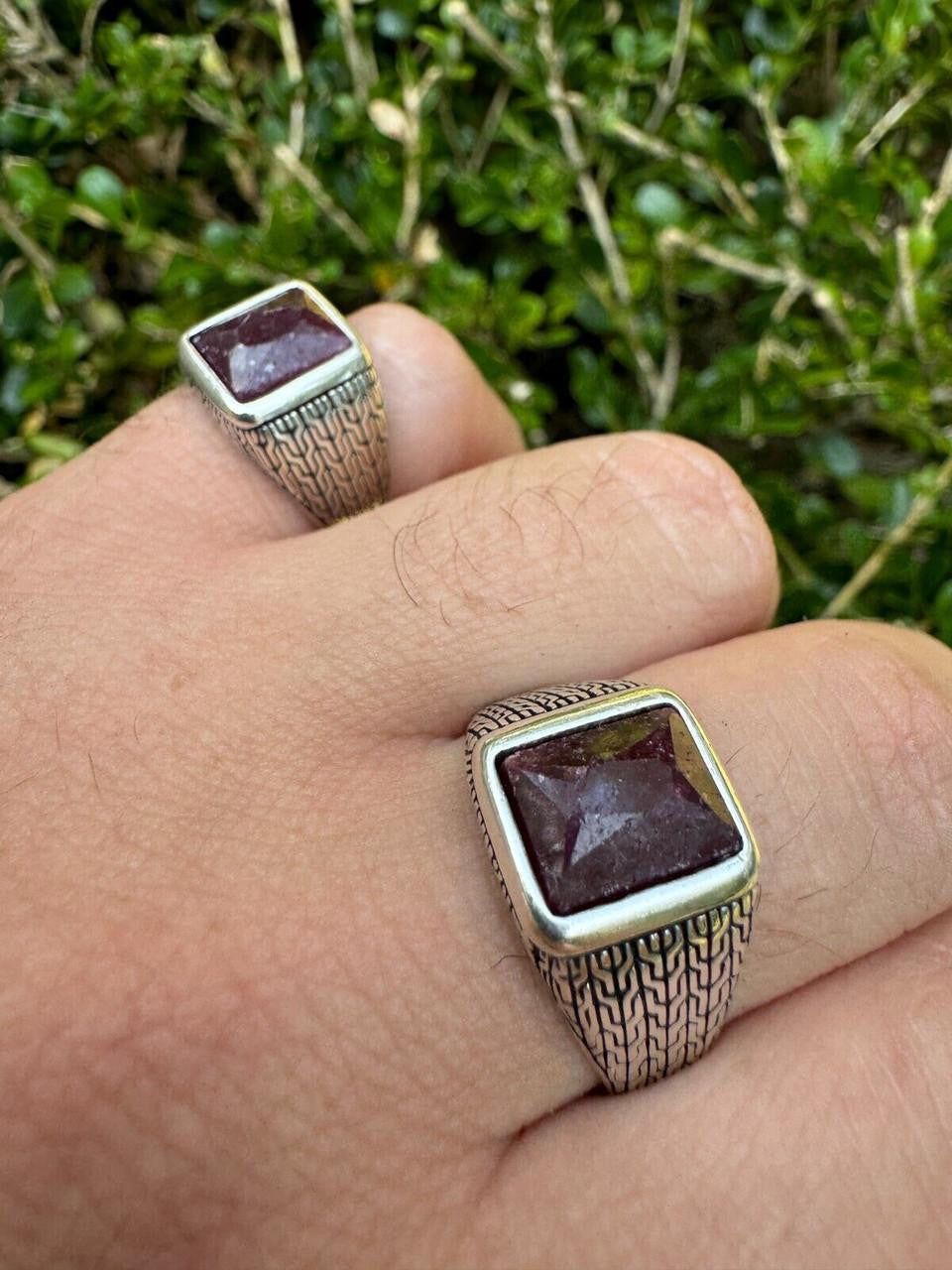 NYC Natural Blood Ring - 925 Silver Oxidized - Genuine Red Ruby Stone